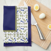 ブルーベリーオンつる植物縁どキッチンタオル キッチンタオル (四つ折り)