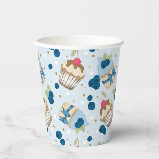 ブルーベリーカップケーキブルーバースデーパーティーお祝い 紙コップ (正面)