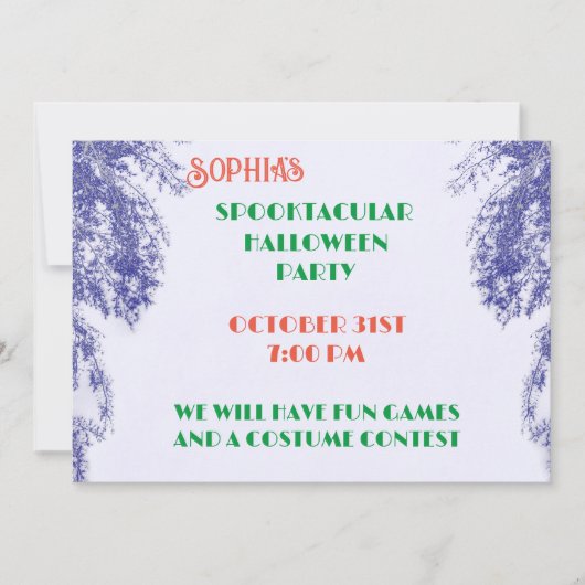 ブルーベリーカラーツリーゴシッエレガントクハロウィーン 招待状 (正面)