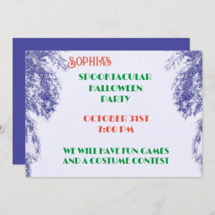 ブルーベリーカラーツリーゴシッエレガントクハロウィーン 招待状