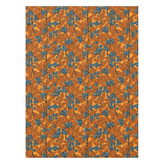 ブルーベリーガーデン、青とオレンジ テーブルクロス (正面)