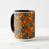 ブルーベリーガーデン、青とオレンジ マグカップ (正面左)