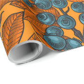 ブルーベリーガーデン、青とオレンジ ラッピングペーパー (ロールコーナー)