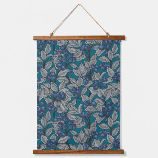 ブルーベリーガーデン、青と灰色 吊り下げ型タペストリー (正面)
