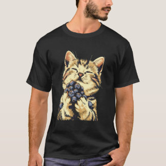 ブルーベリーキャットの肖像画 水彩画 動物アート ブルーベリー Tシャツ