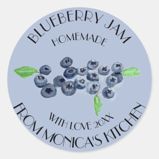 ブルーベリージャム 水彩フルーツ キッチンラベル ラウンドシール (正面)