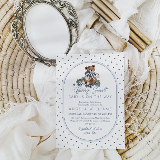 ブルーベリースイートダスティブルーボーイベビーシャワー 招待状