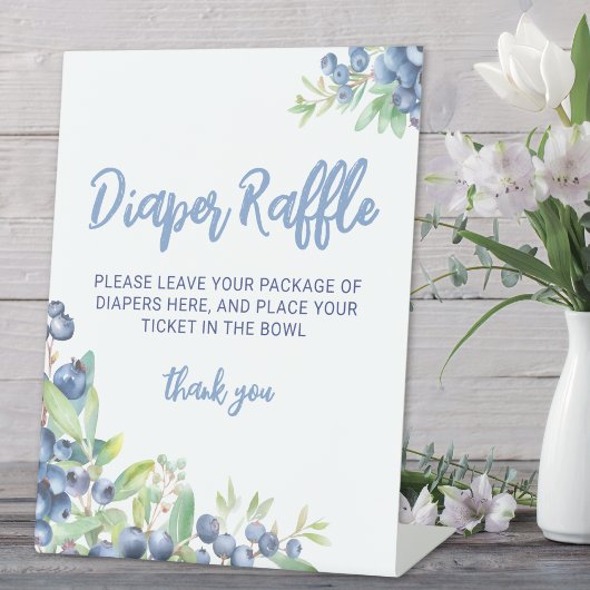 ブルーベリースイートベビーシャワーおむつラッフル 台座サイン