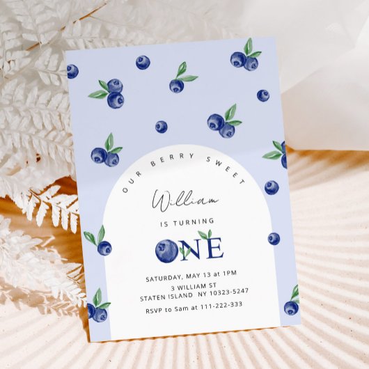 ブルーベリースイートボーイの最初の誕生日 招待状