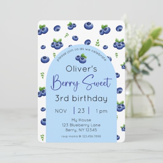 ブルーベリースウィート誕生日写真 招待状 (スタンド正面)