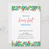ブルーベリーストロベリーグリーンプレイド1st誕生日 招待状 (正面)