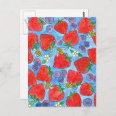 ブルーベリーストロベリービーウォーターカラーフルーツ ポストカード (正面/裏面)