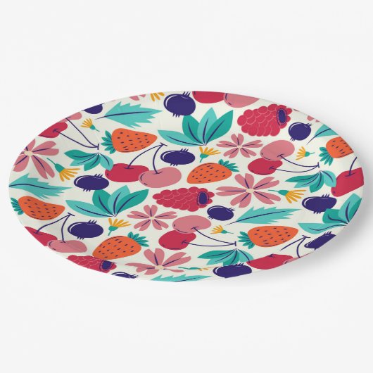 ブルーベリーストロベリーベリースイーツ誕生日 ペーパープレート (アングル)