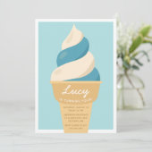 ブルーベリースワールアイスクリームコーン子供の誕生日パーティー 招待状 (スタンド正面)