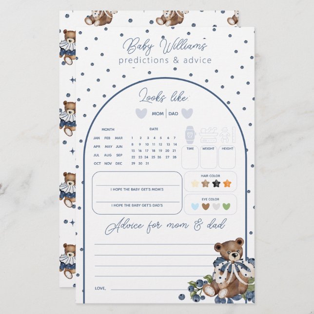 ブルーベリーダスティブルービート男の赤ちゃん予測ゲーム (正面/裏面)