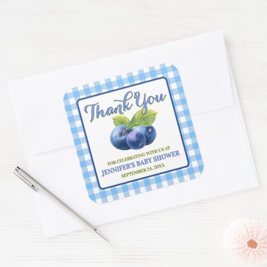 ブルーベリーテーマベビーシャワーありがとう スクエアシール (封筒)