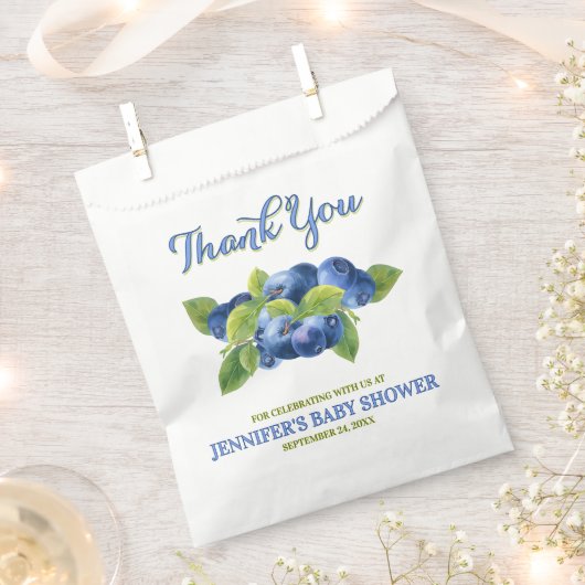 ブルーベリーテーマベビーシャワーありがとう フェイバーバッグ (クリップ留めされた状態)
