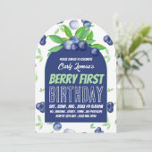 ブルーベリーデザイン、ベリーファースト誕生日招待状 招待状 (スタンド正面)