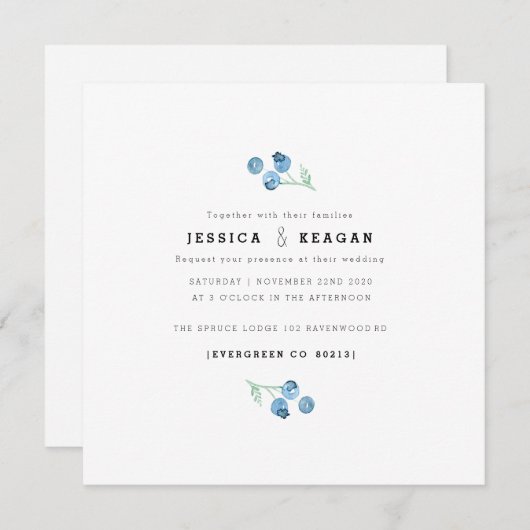 ブルーベリートリオ水の色の結婚式の招待 招待状 (正面/裏面)