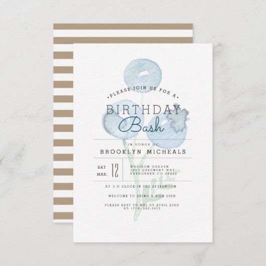 ブルーベリートリオ |ベリーウォーター誕生日バッシュ 招待状 (正面/裏面)