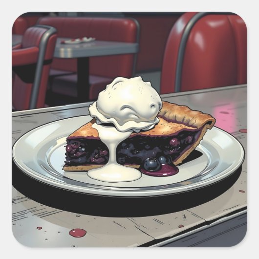 ブルーベリーパイとバニラアイスクリーム スクエアシール (正面)
