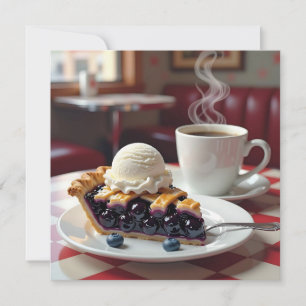 ブルーベリーパイ、バニラアイスクリームとコーヒー空白の カード