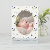 ブルーベリーパターンボーイ写真誕生のお知らせ 招待状 (スタンド正面)