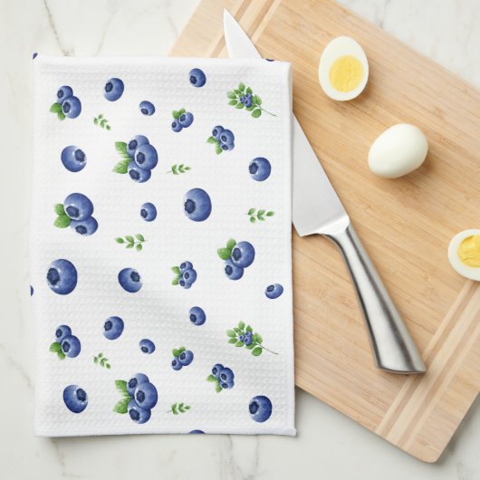 ブルーベリーパターン キッチンタオル (四つ折り)
