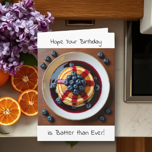 ブルーベリーパンケーキでおもしろお誕生日おめでとう Funny Blueberry Pancak カード