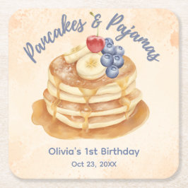 ブルーベリーパンケーキとパジャマの1歳の誕生日 スクエアペーパーコースター