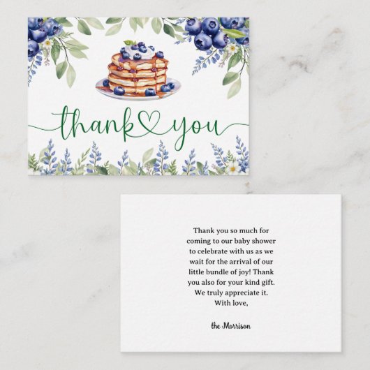 ブルーベリーパンケーキベビーシャワーフラットサンキューカード エンクロージャーカード (正面/裏面)