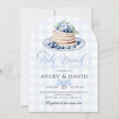 ブルーベリーパンケーキベビーブランチ赤ちゃんシャワーボーイ 招待状 (正面)