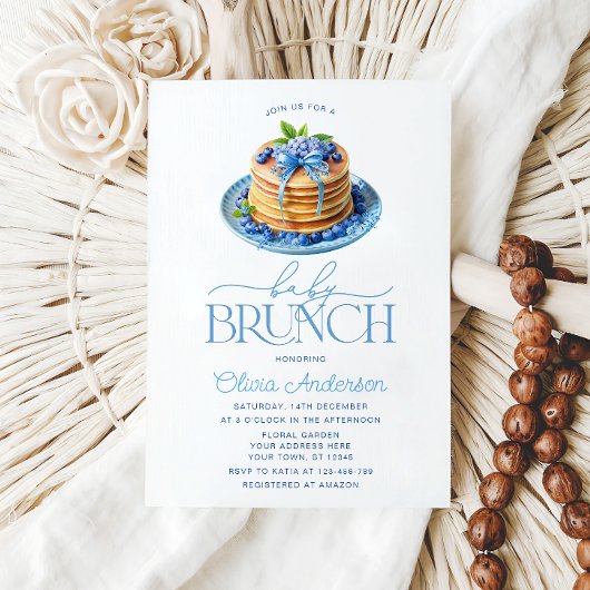 ブルーベリーパンケーキボーイベビーブランチベビーシャワー 招待状