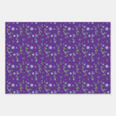 ブルーベリーパープルグリーンのグレーパターン ラッピングペーパーシート (正面3)