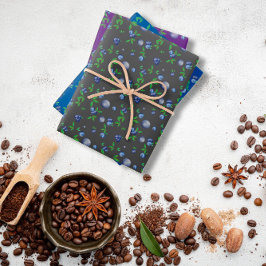 ブルーベリーパープルグリーンのグレーパターン ラッピングペーパーシート