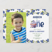 ブルーベリーファーストフォト誕生日招待状 招待状 (正面/裏面)