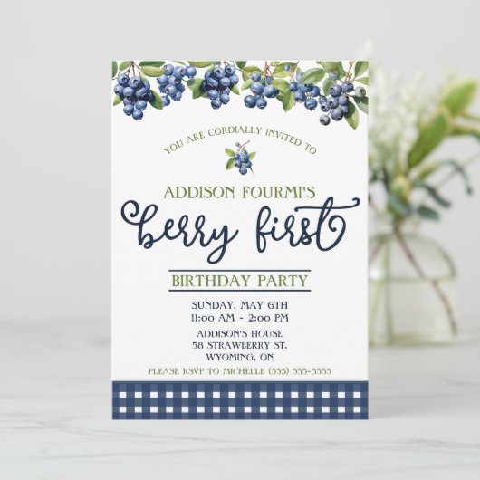 ブルーベリーファースト誕生日パーティー 招待状 (スタンド正面)