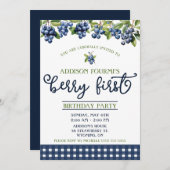 ブルーベリーファースト誕生日パーティー 招待状 (正面/裏面)