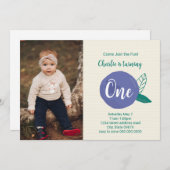 ブルーベリーファースト誕生日フォト招待状 招待状 (正面/裏面)