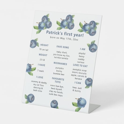 ブルーベリーファースト誕生日マイルストーン誕生日 台座サイン (正面)