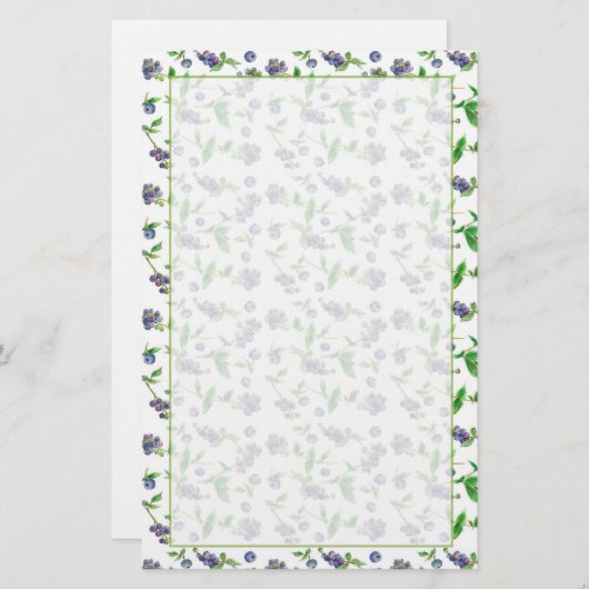 ブルーベリーフルーツウォーターカラーイラストレーション 便箋 (正面/裏面)