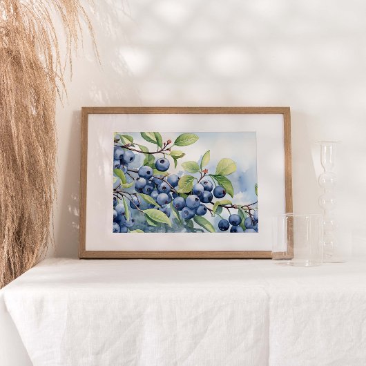 ブルーベリーフルーツプラントウォーターカラープリント ポスター