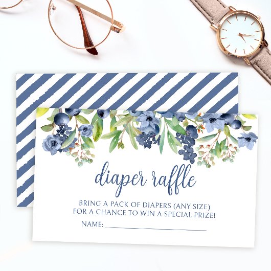 ブルーベリーフローラ男の赤ちゃんシャワーおむつラッフル エンクロージャーカード