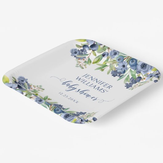 ブルーベリーフローラ男の赤ちゃんシャワー紙プレート ペーパープレート (傾斜あり)