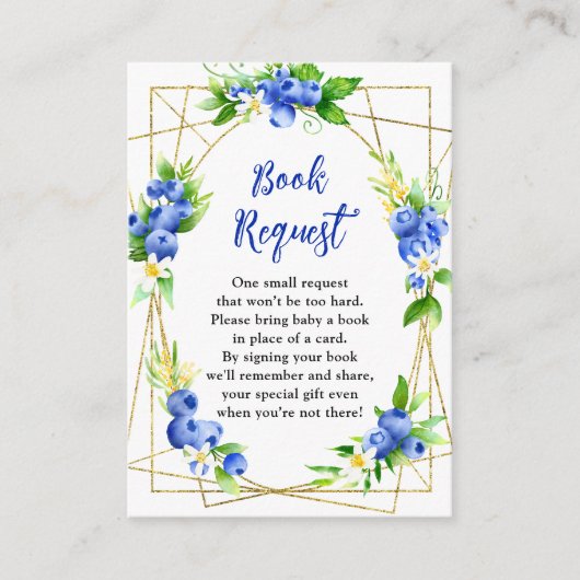 ブルーベリーフローラ赤ちゃんシャワーブックリクエスト エンクロージャーカード (正面)