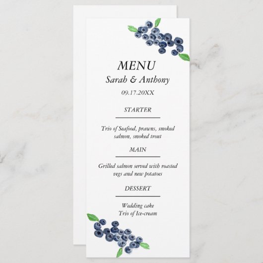 ブルーベリーブルーフルーツウォーター結婚カラーズフード メニュー (正面/裏面)