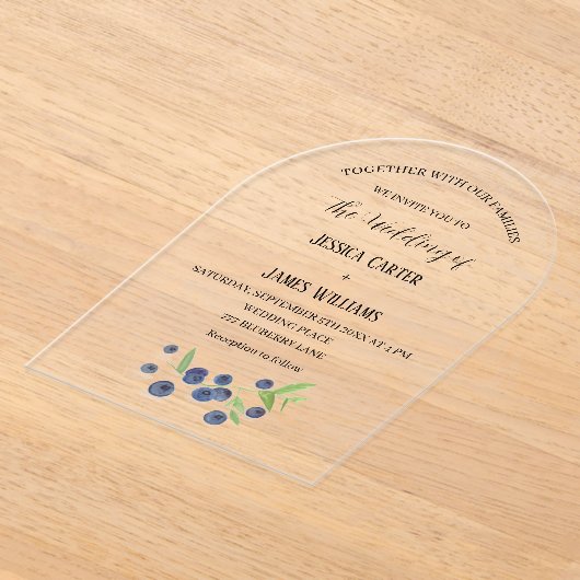 ブルーベリーブルーベリーフルーツウォーター結婚カラー アクリル招待状 (レイダウン)