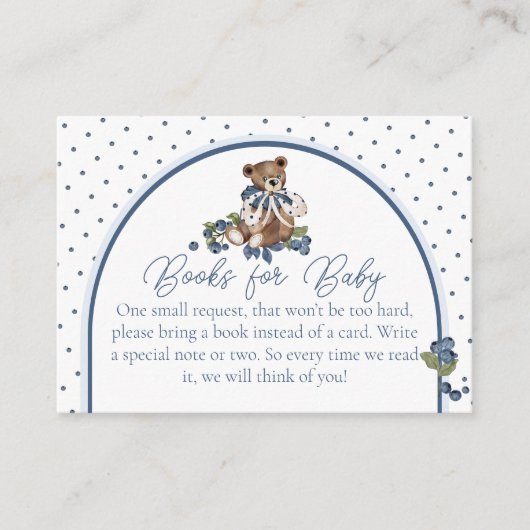 ブルーベリーベア男の赤ちゃんシャワーブックリクエスト エンクロージャーカード (正面)