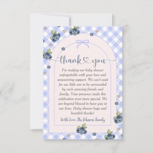 ブルーベリーベリースイーツ男の赤ちゃんベビーシャワー サンキューカード (正面)