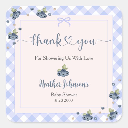 ブルーベリーベリースイーツ男の赤ちゃんベビーシャワー スクエアシール (正面)